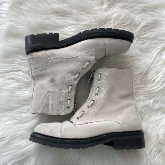 AllSaints | Women’s Ariel Boot White Suede Distressed Moto Zipper Zip Lace-Up 38 - Picture 8 of 11